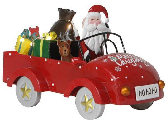 Macchina con babbo Natale e doni luminosa