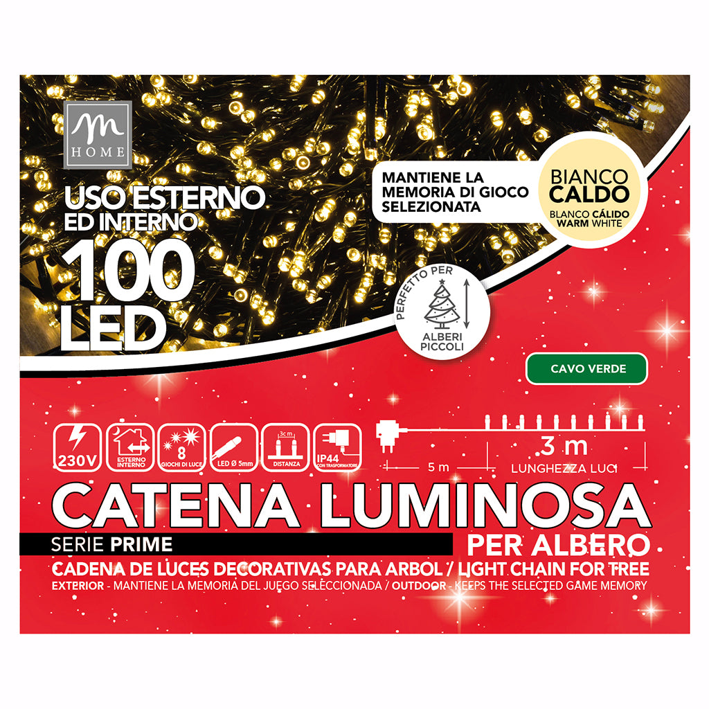 100 LUCI LED BIANCO CALDO CATENA LUMINOSA