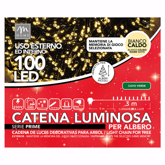 100 LUCI LED BIANCO CALDO CATENA LUMINOSA